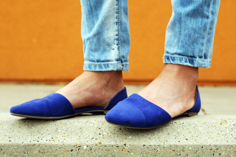 blue suede d'orsay flats
