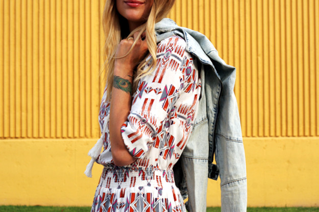 Bohemian dress, denim jacket