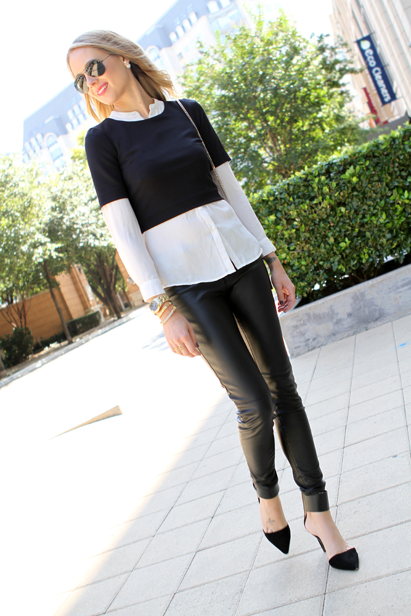 black crop top & white blouse