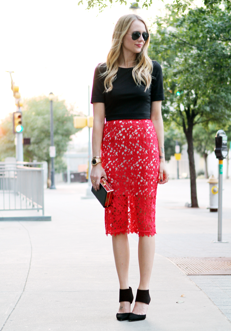 RED LACE MIDI SKIRT Fashion Jackson