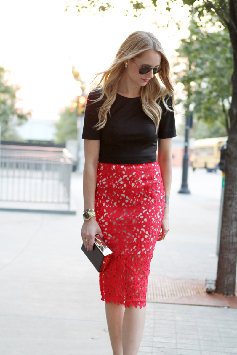 Midi pencil shop skirt in red