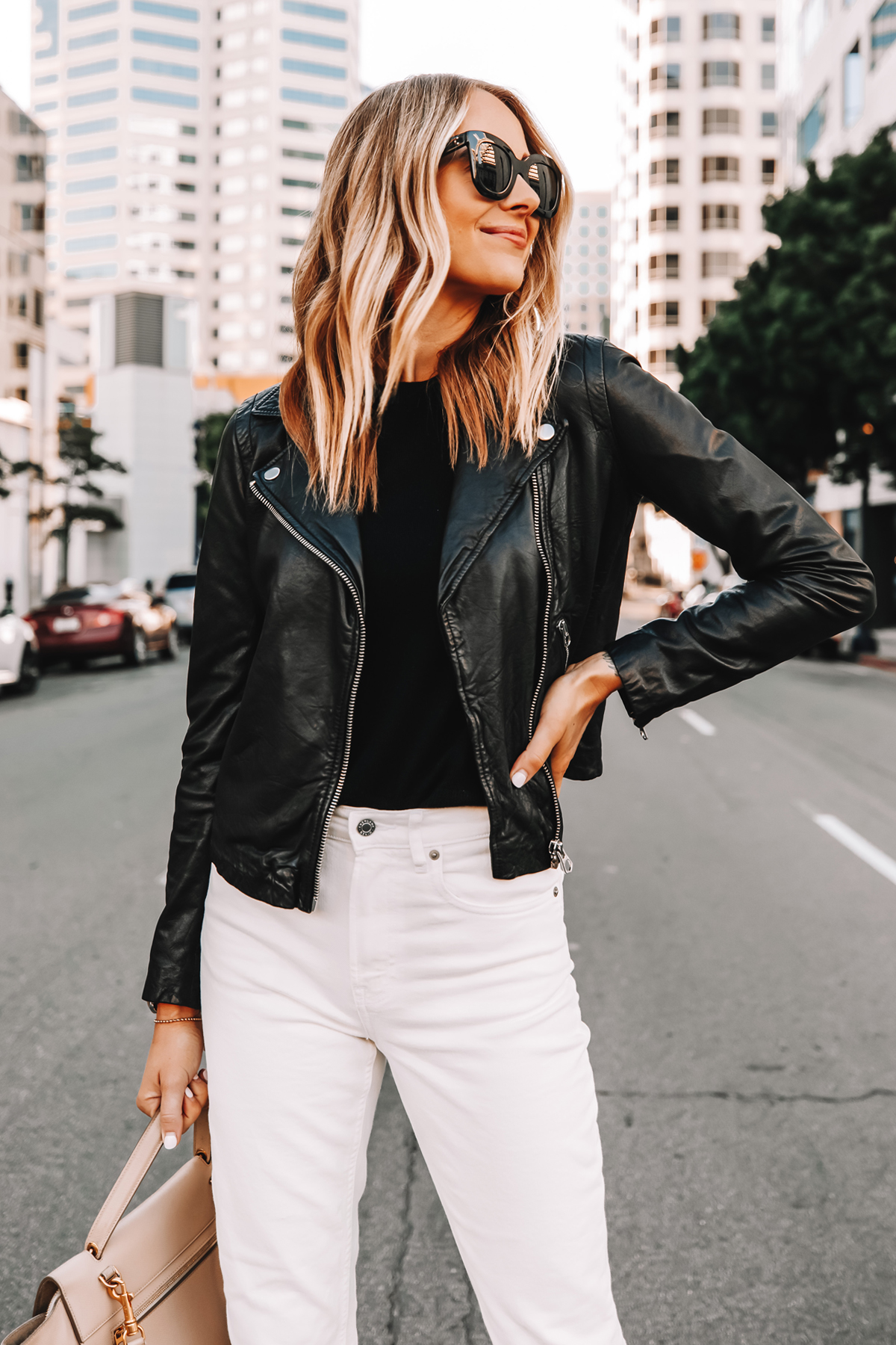 Jeans with black hot sale leather jacket