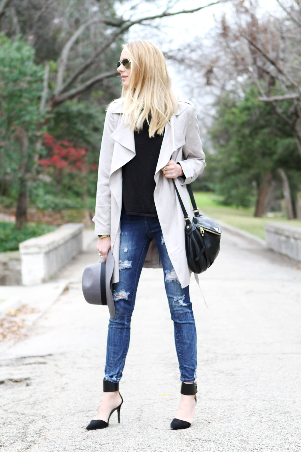 Trench Coat & Ripped Denim Jeans