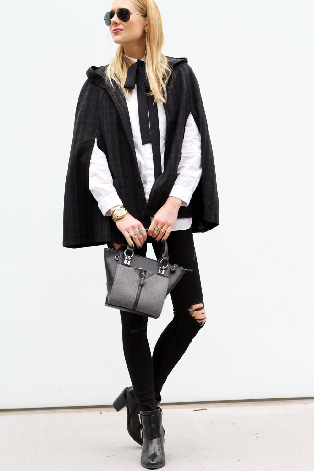 forever21 hooded plaid cape