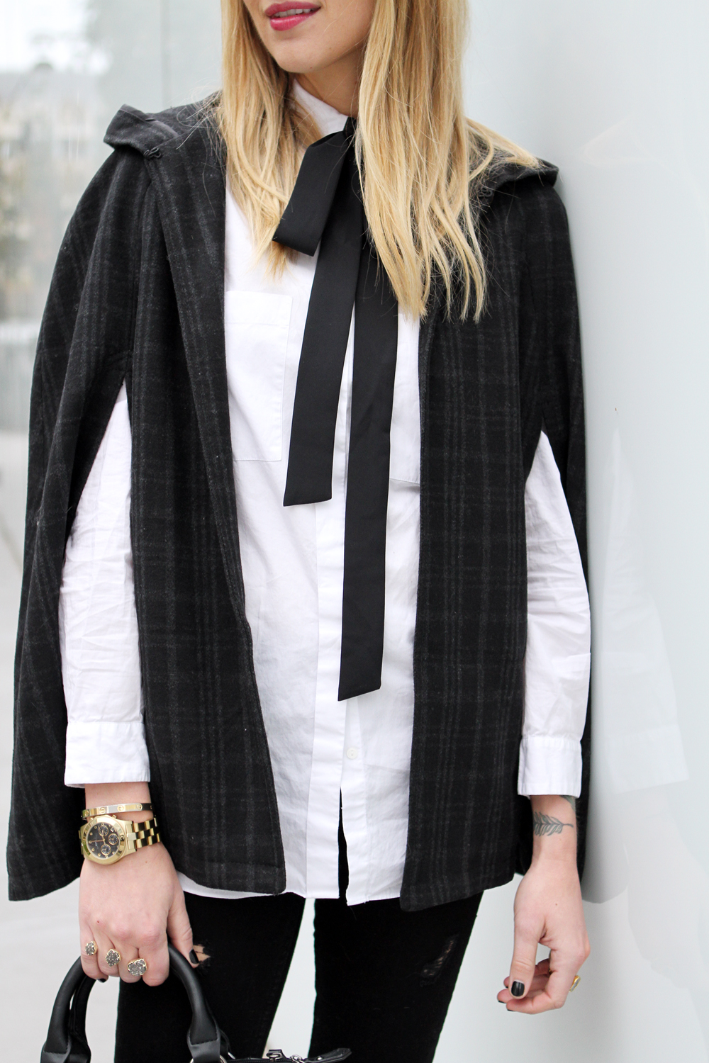 forever21 hooded plaid cape