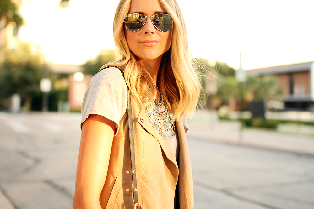 fashion-jackson-ray-ban-silver-aviator-sunglasses-tan-suede-vest-silver-coin-necklace