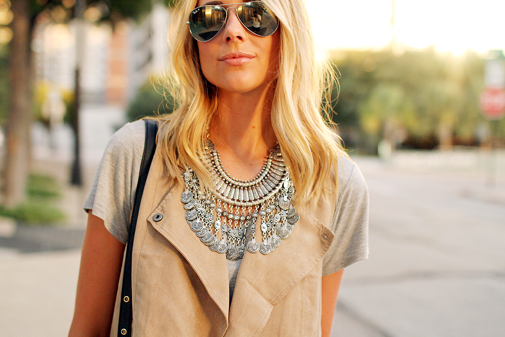 fashion-jackson-silver-coin-necklace-ray-ban-silver-aviator-sunglasses-tan-suede-vest