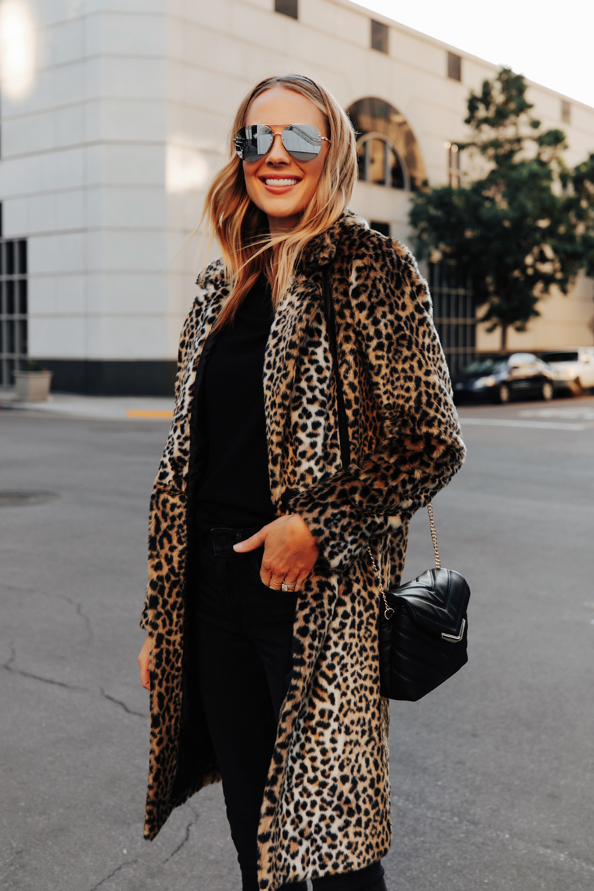 Fashion Jackson Wearing Express Faux Fur Leopard Coat Christmas Outfit Idea