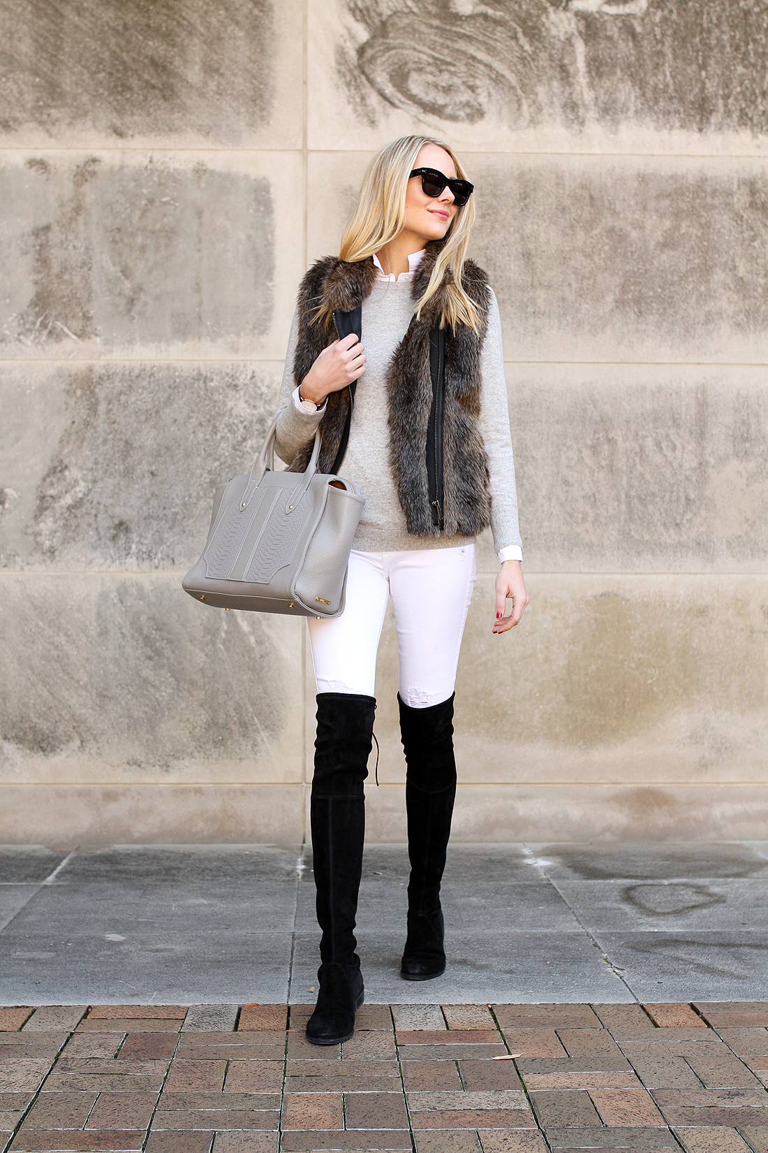 Black and white fur vest sale