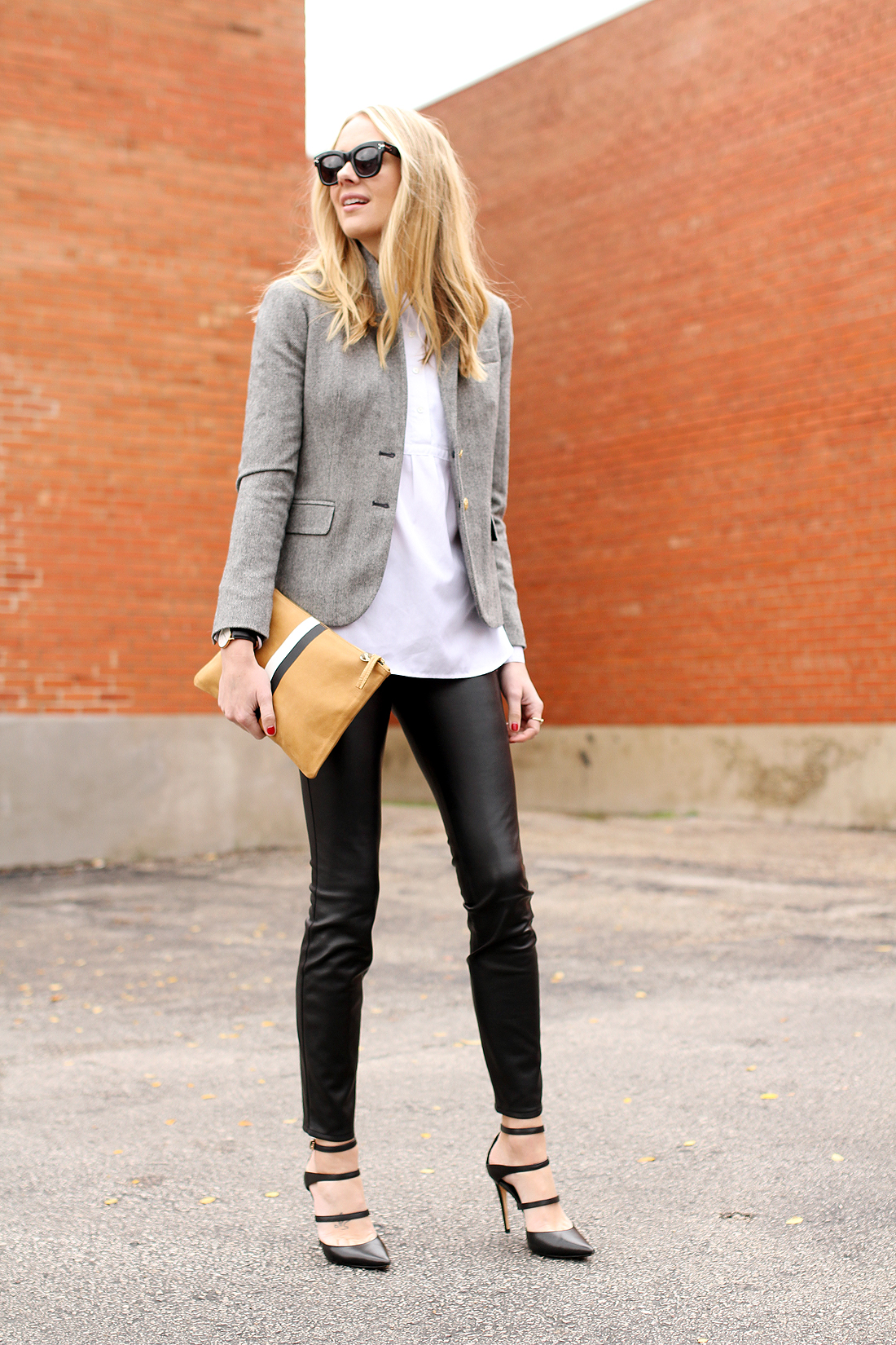 fashion-jackson-herringbone-blazer-black-faux-leather-pants-clare-v-clutch