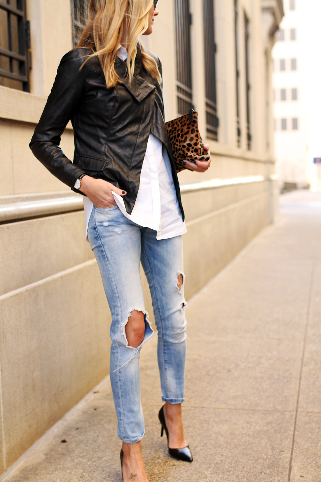 fashion-jackson-black-faux-leather-jacket-ripped-skinny-jeans-leopard-clutch-black-pumps