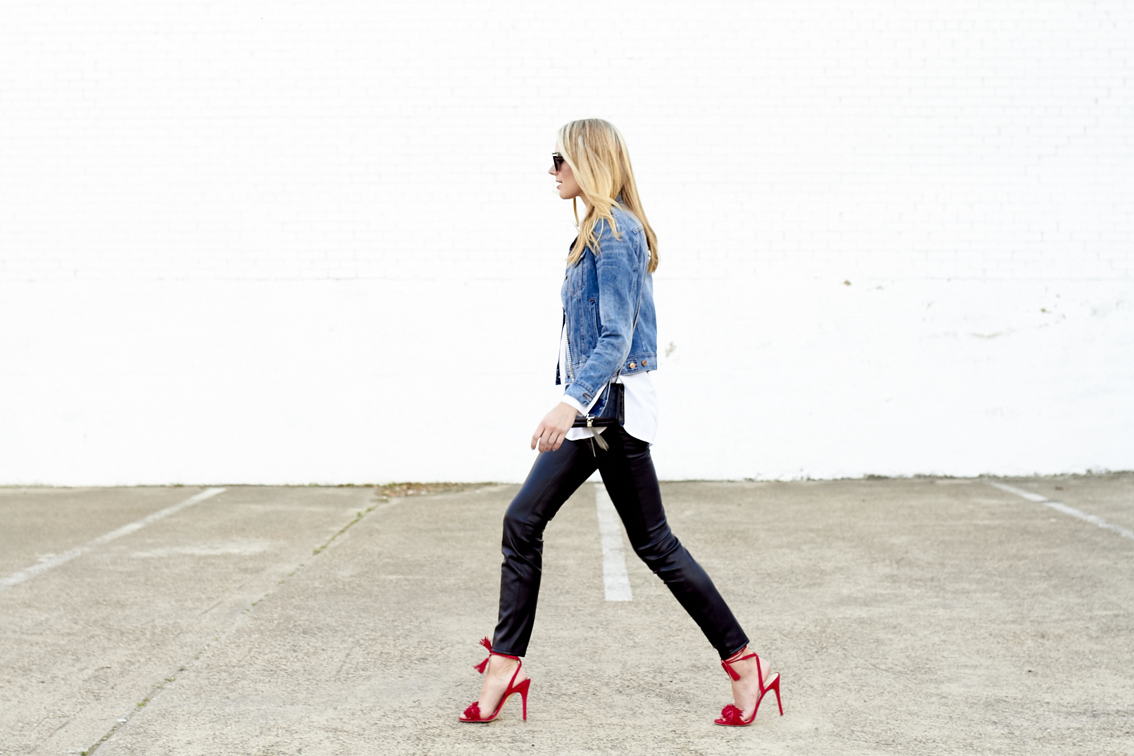 fashion-jackson-denim-jacket-black-faux-leather-pants-red-fringe-heels