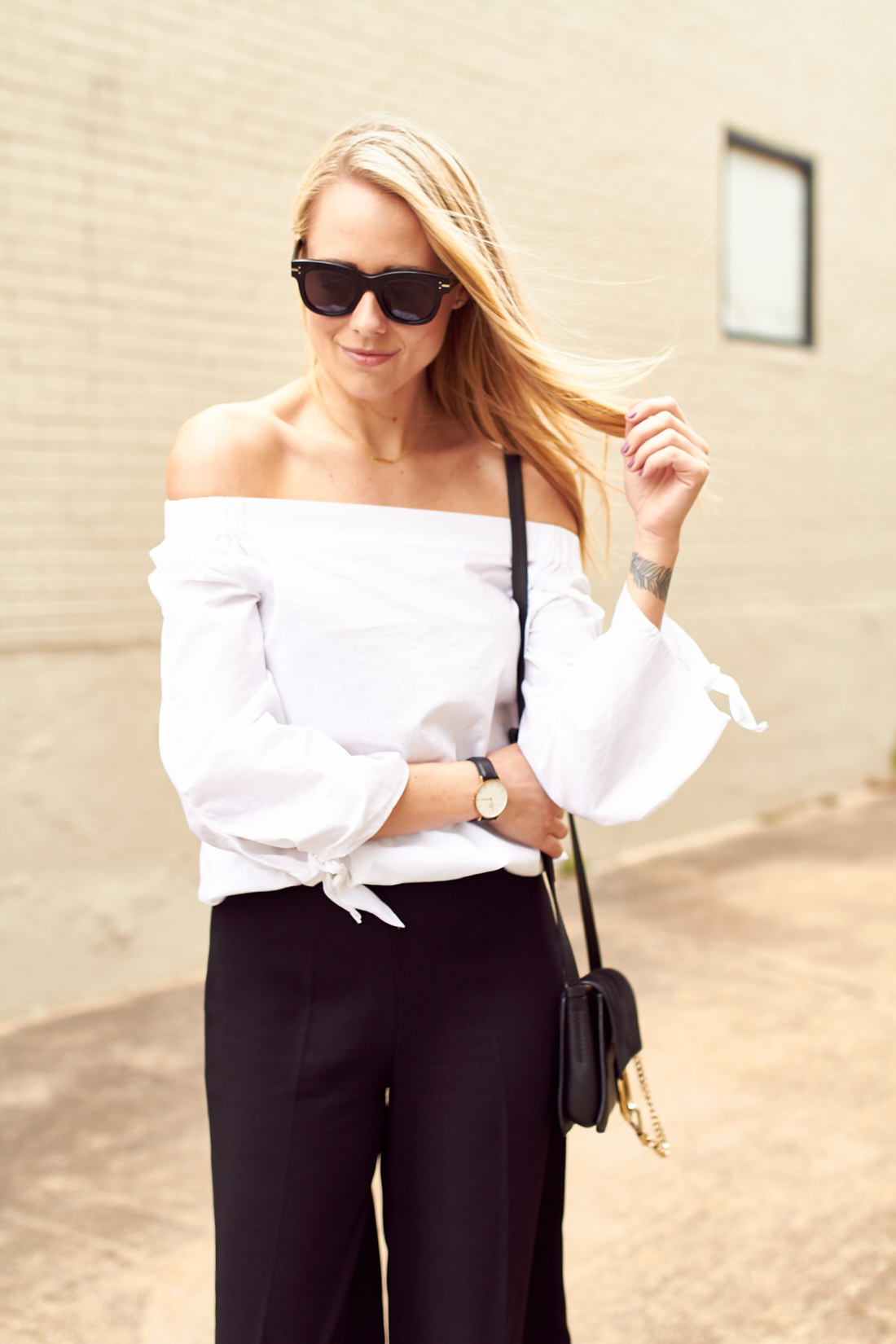 fashion-jackson-white-off-the-shoulder-top--celine-sunglasses-black-culottes