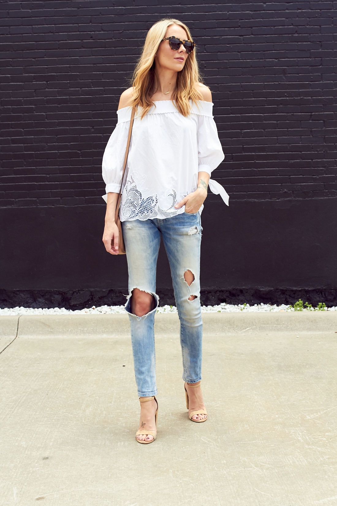 fashion-jackson-white-off-the-shoulder-cutout-top-denim-ripped-jeans-nude-ankle-strap-heels