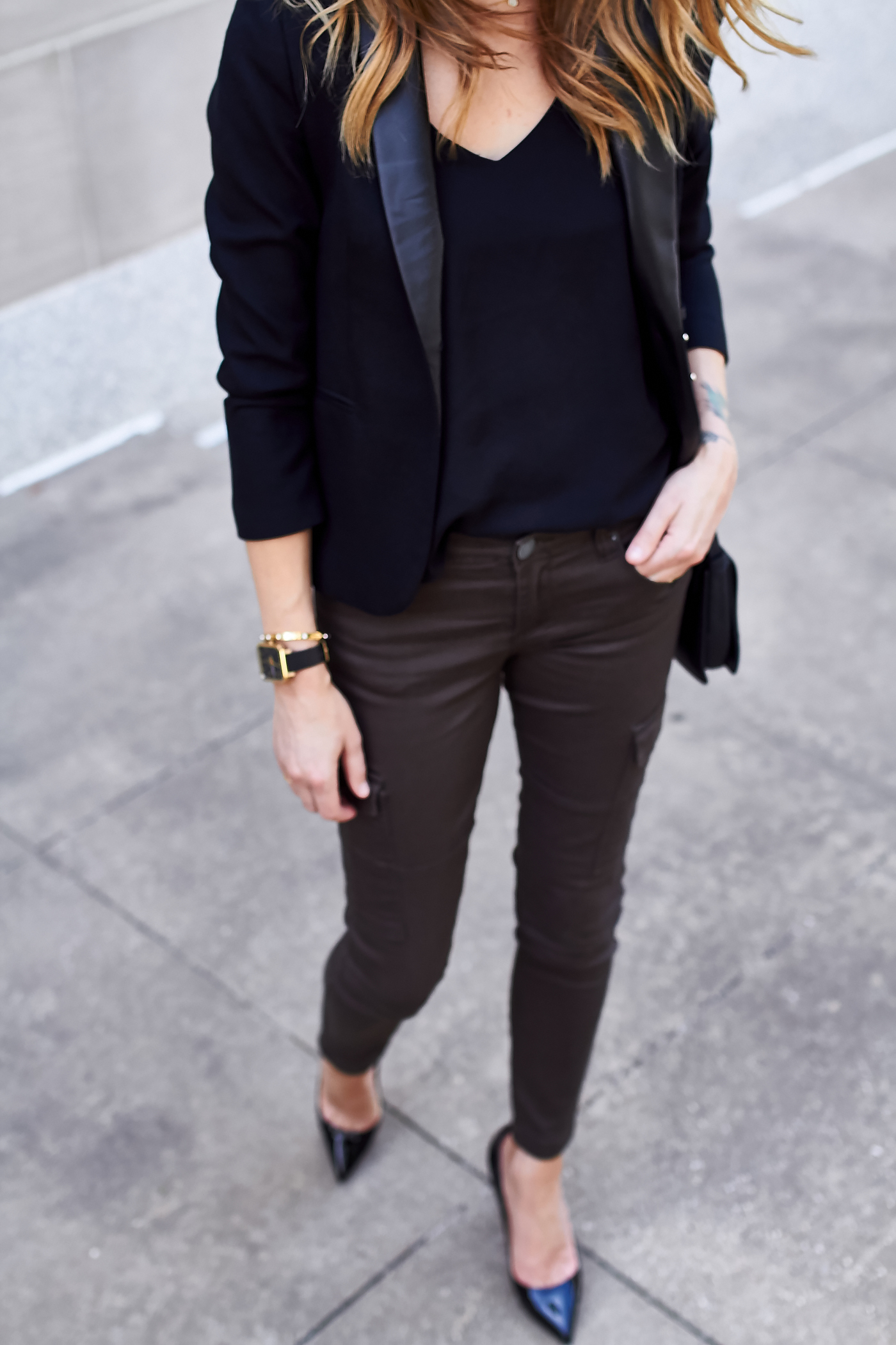 fashion-jackson-black-leather-trim-blazer-cargo-pocket-skinny-pants-louboutin-black-pumps