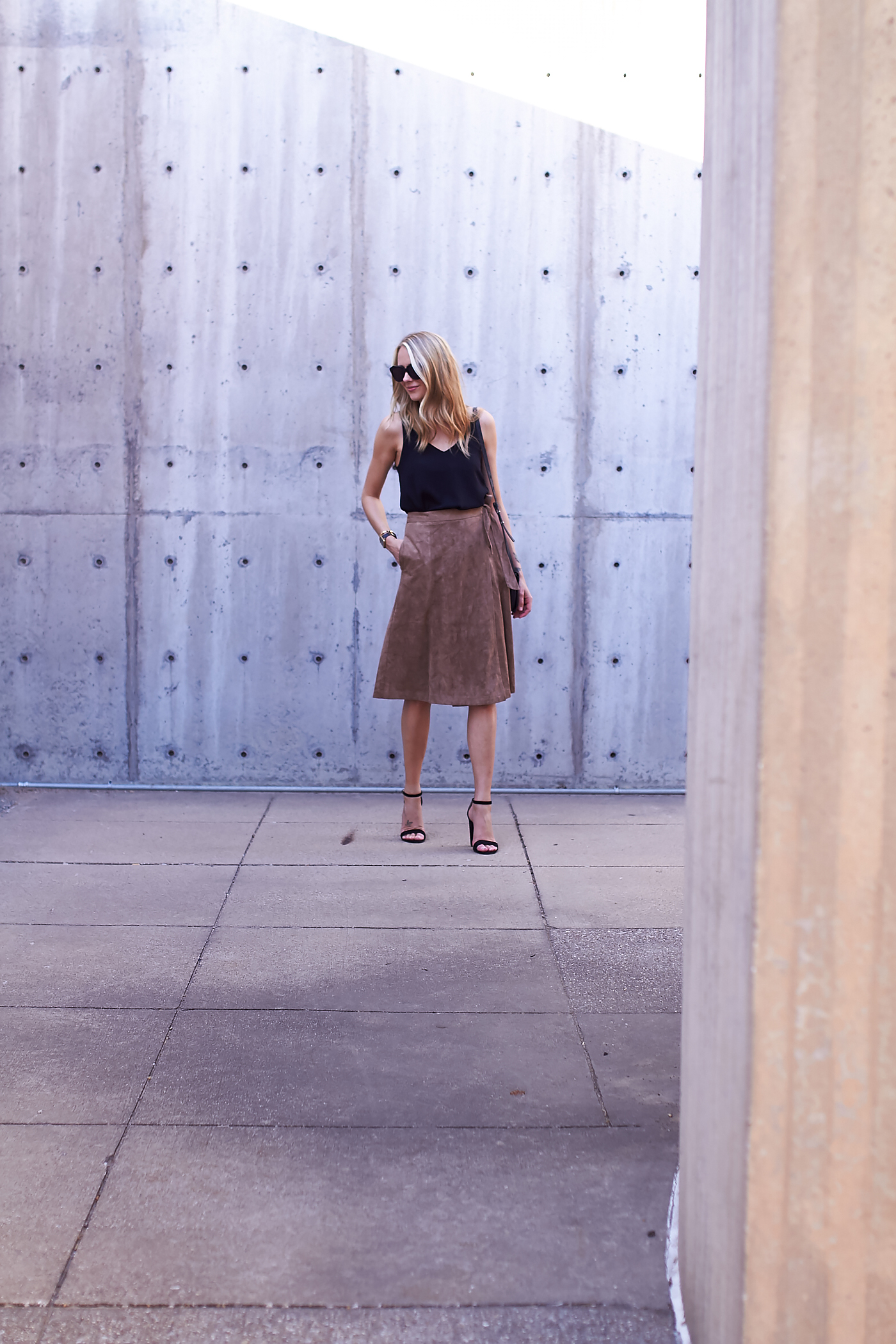 fashion-jackson-black-tank-tan-faux-suede-wrap-midi-skirt