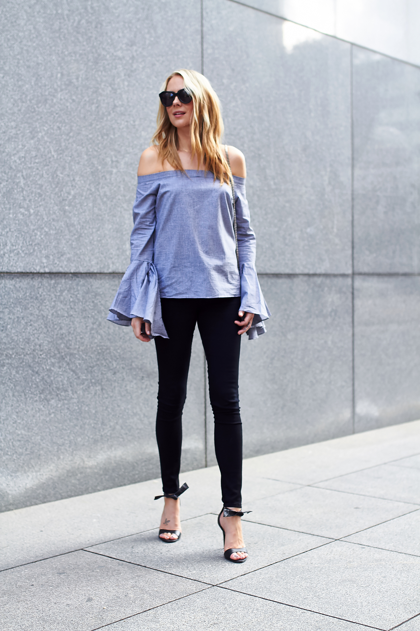 Off the shoulder outlet bell sleeve top