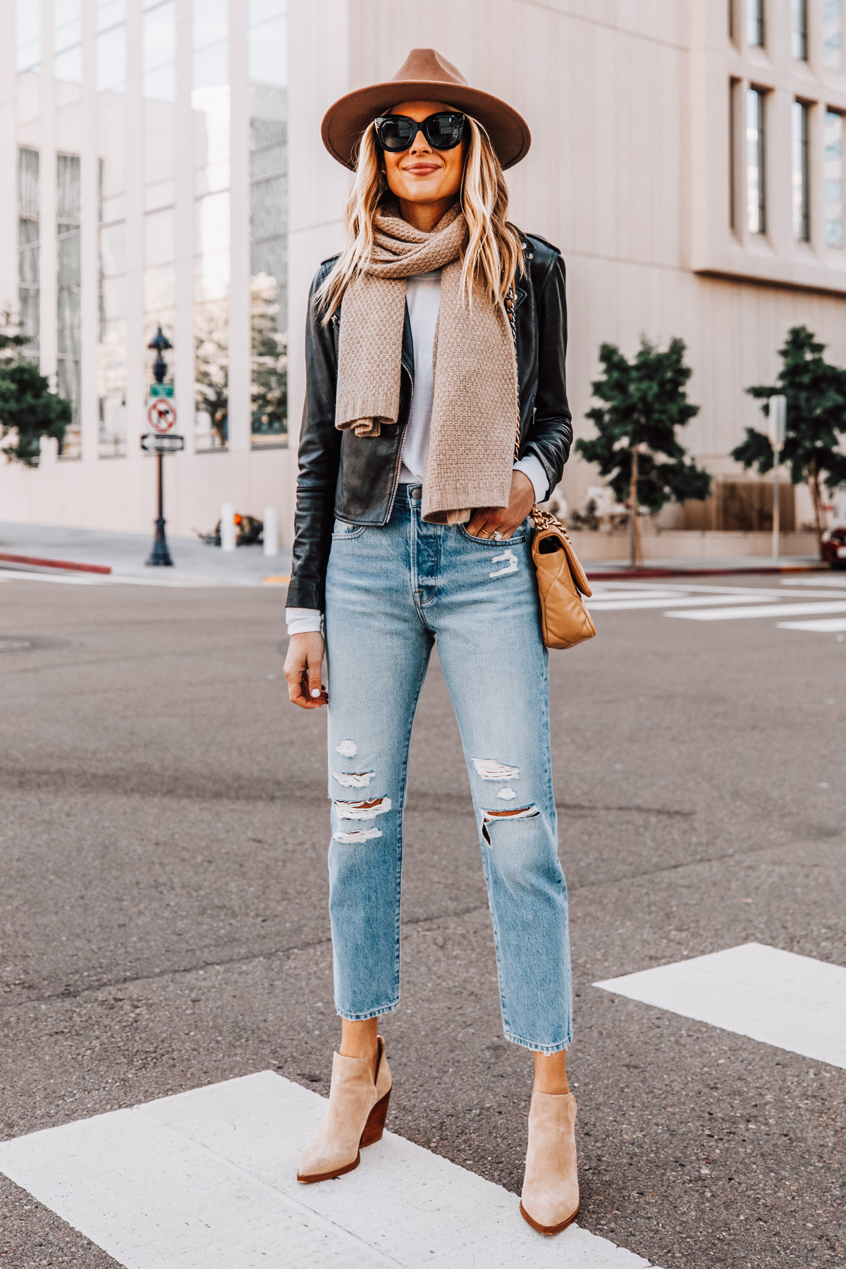 Leather jacket with jeans and outlet boots