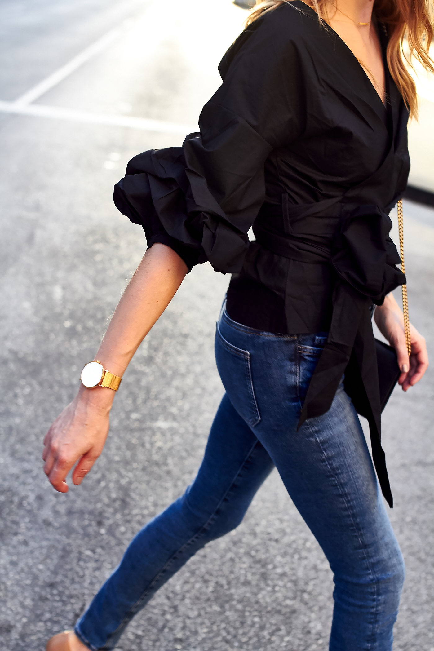 ruffle black top