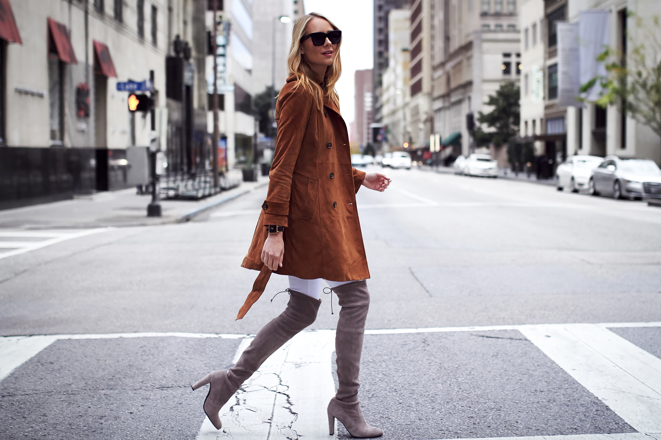 Fall Outfit, Tan Suede Trench Coat, Stuart Weitzman Highland Over-the-Knee Boots