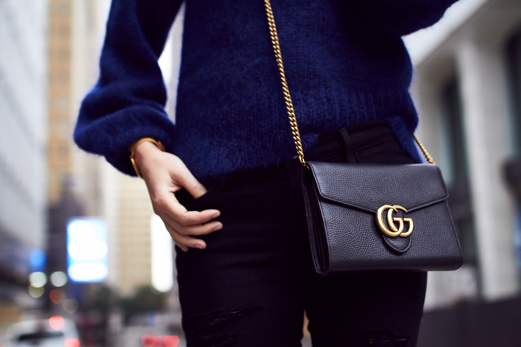 Fall Outfit, Gucci Marmont Handbag, Navy Oversized Sweater