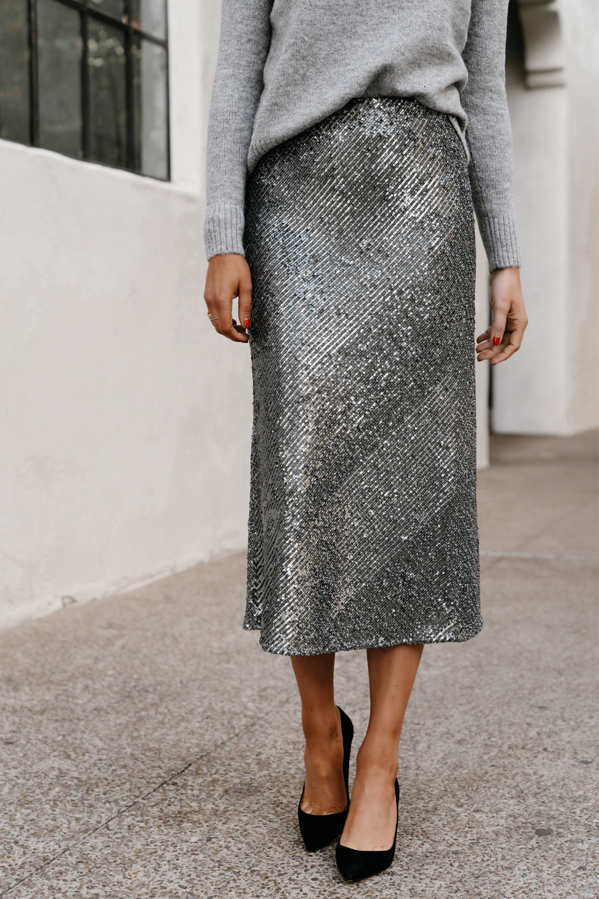 Silver Sequin Skirt for the Holidays, Holiday Party Style