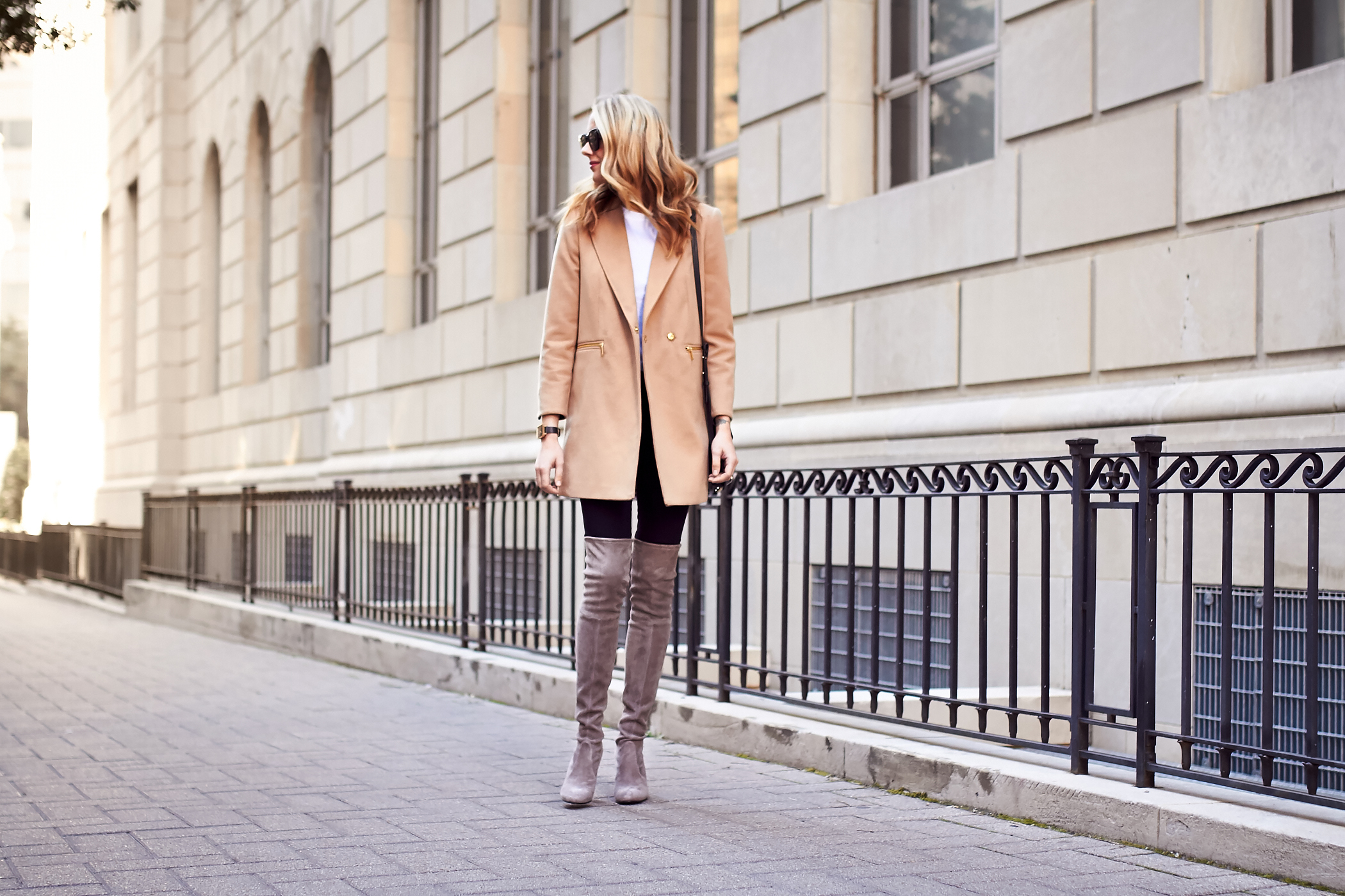 Fall Outfit, Camel Coat, Black Skinny Jeans, Stuart Weitzman Highland Over-the-Knee Boots