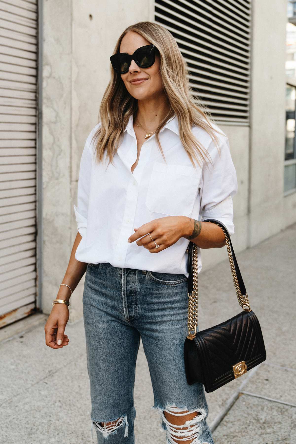 Button down shop shirt and jeans