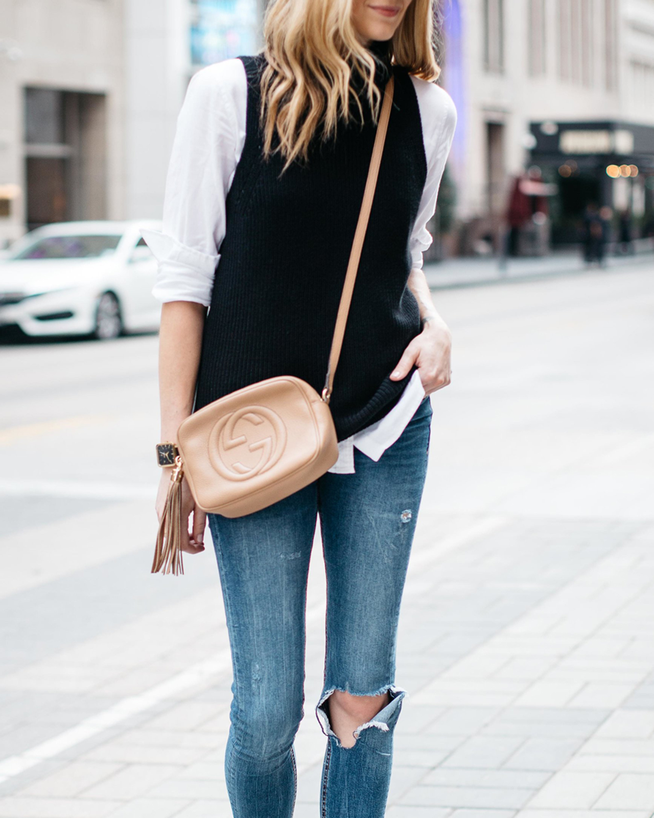 sleeveless turtleneck outfit winter