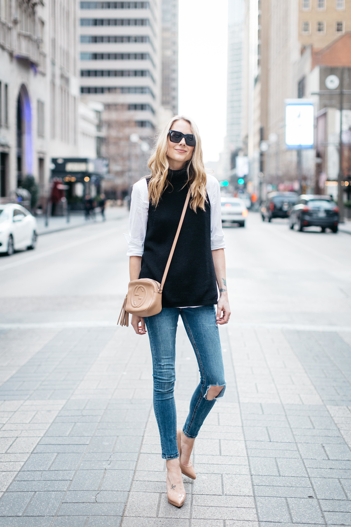 sleeveless turtleneck outfit winter