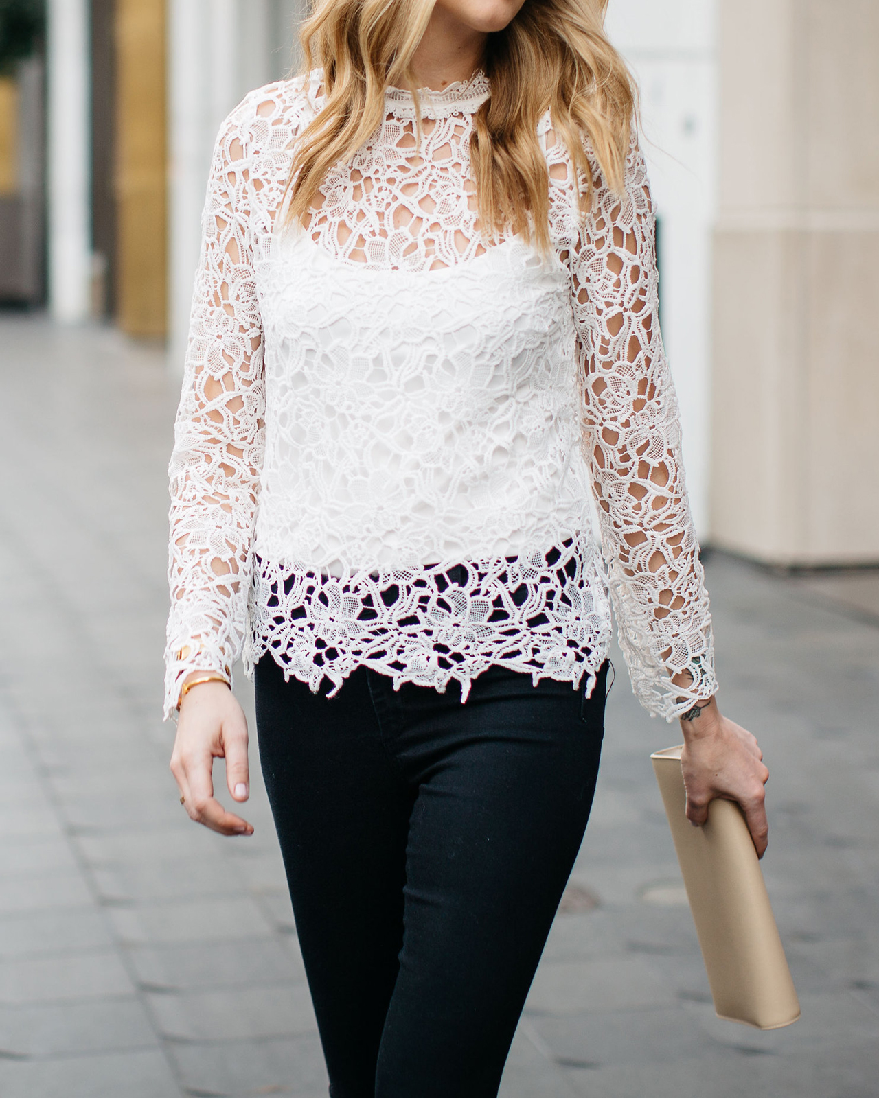 white lace blouse outfit