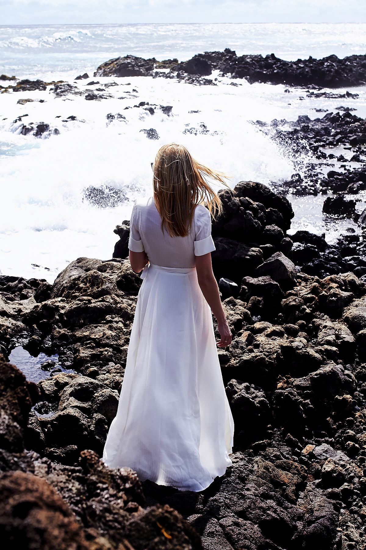 White Maxi Wrap Dress, Makapu'u Tide Pools, Hawaii, Oahu