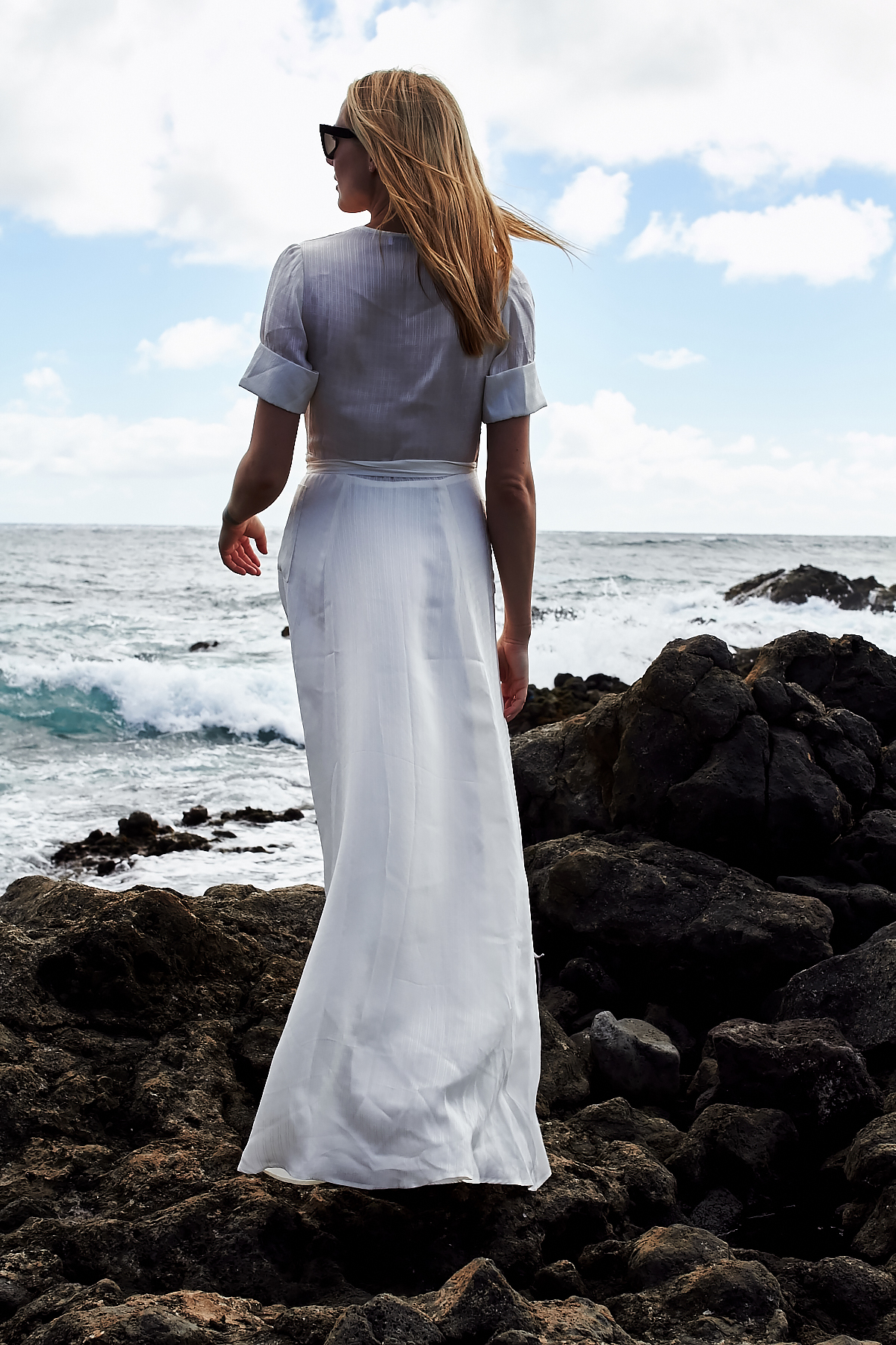 White Maxi Wrap Dress, Makapu'u Tide Pools, Hawaii, Oahu