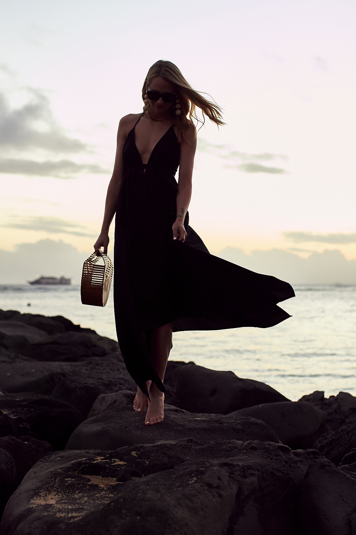 Caravana Black Maxi Dress, Hawaii, Oahu, Waikiki Beach