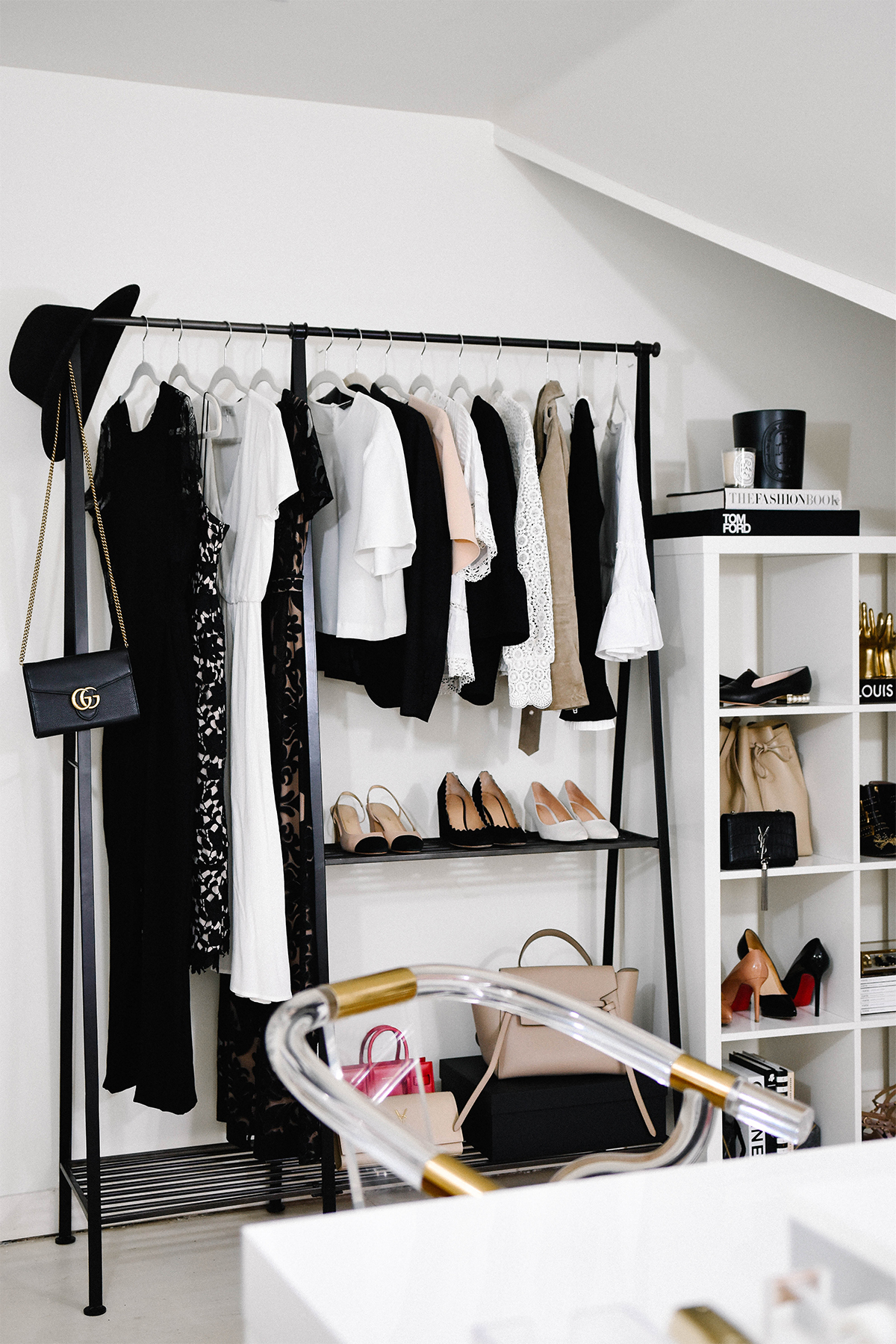 Fashion Jackson, Dallas Blogger, Home Office, Clothing Rack, How to Style a Clothing Rack, Ikea White Lacquer Shelves