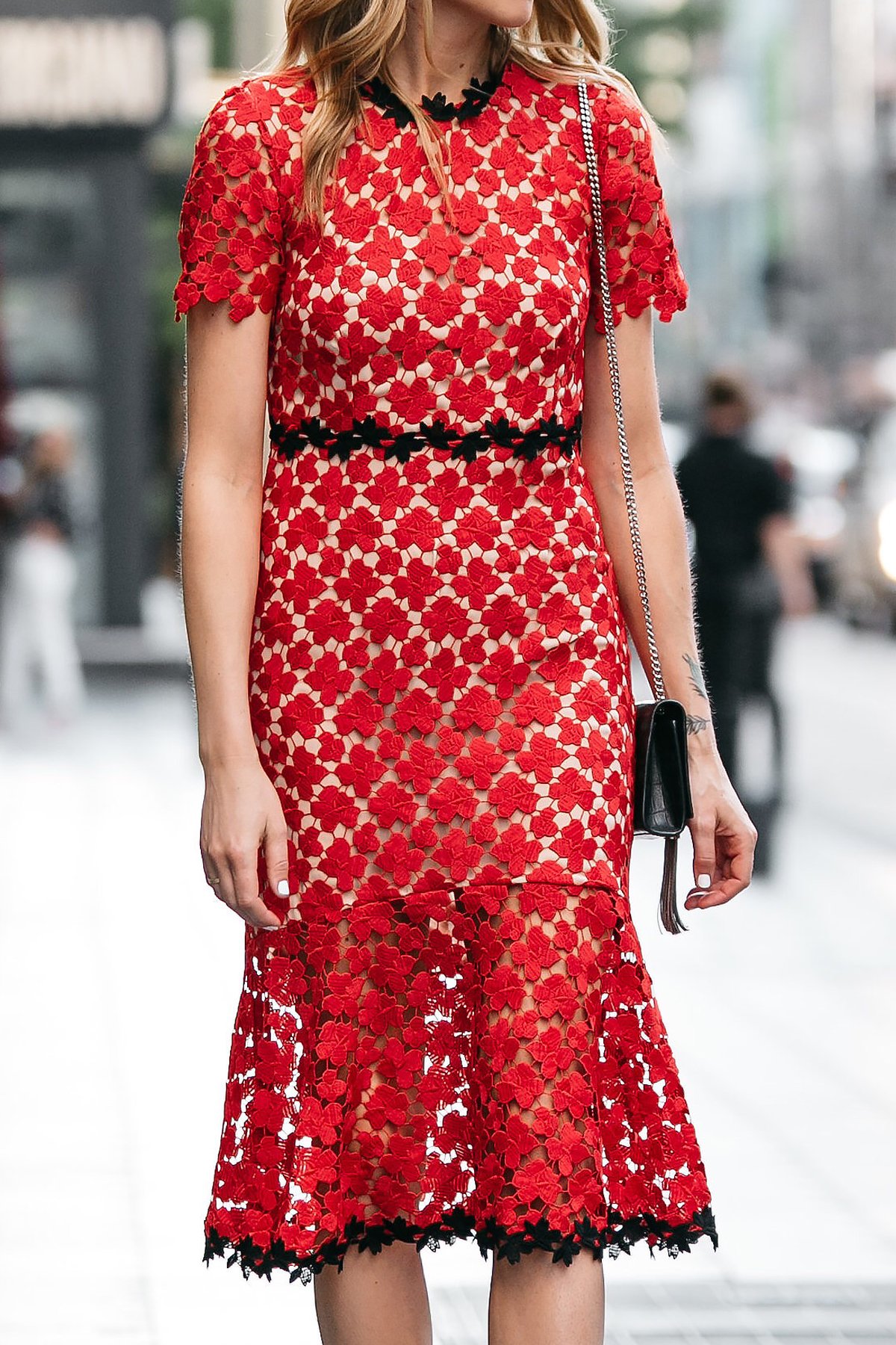 Fashion Jackson, Dallas Blogger, Fashion Blogger, Street Style, Jill Stuart Floral Red Lace Dress, Saint Laurent Monogram Handbag