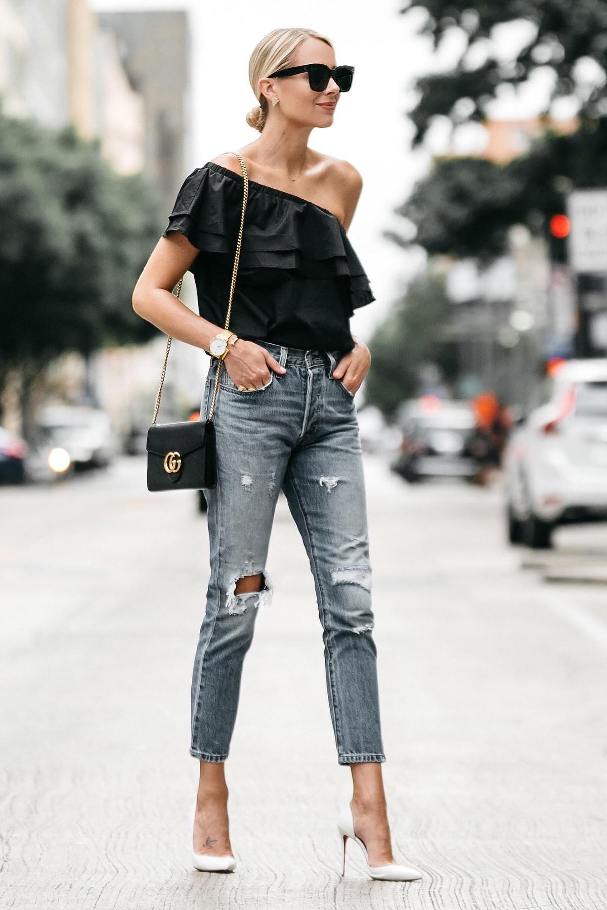 aspoonfulofstyle, blogger, tank top, top, jeans, shoes, high heel pumps,  fall outfits, louis vuitton bag, camisole - Wheretoget