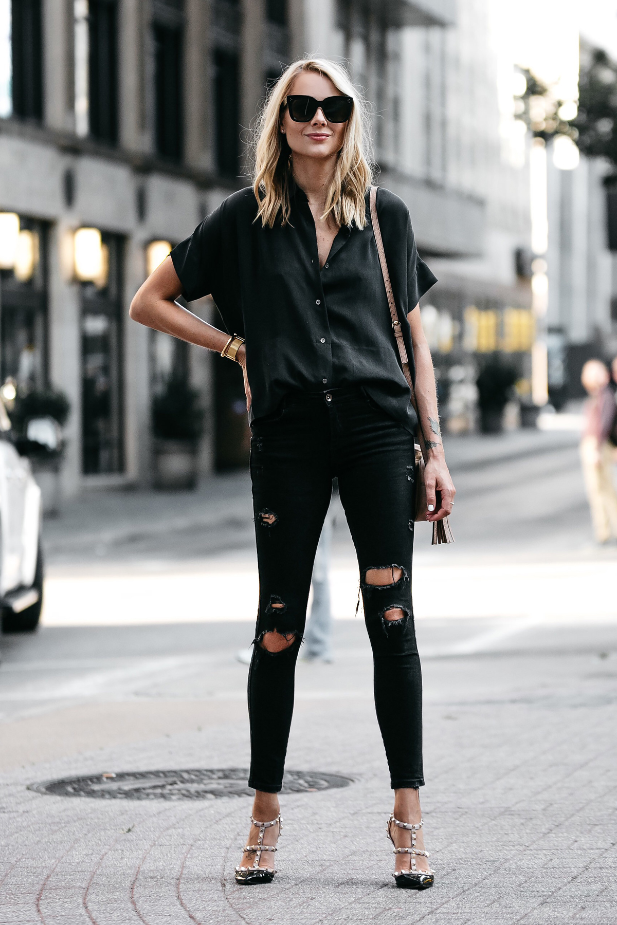 black dress shirt with black jeans