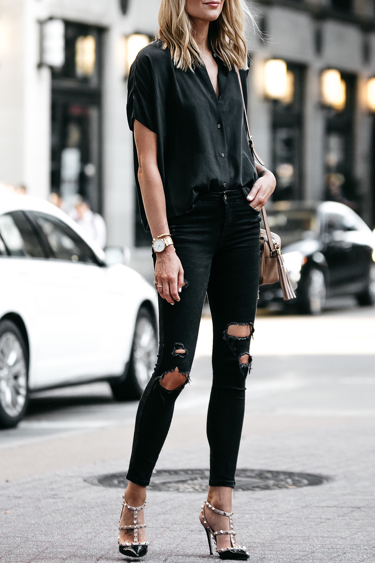 black jeans button up shirt