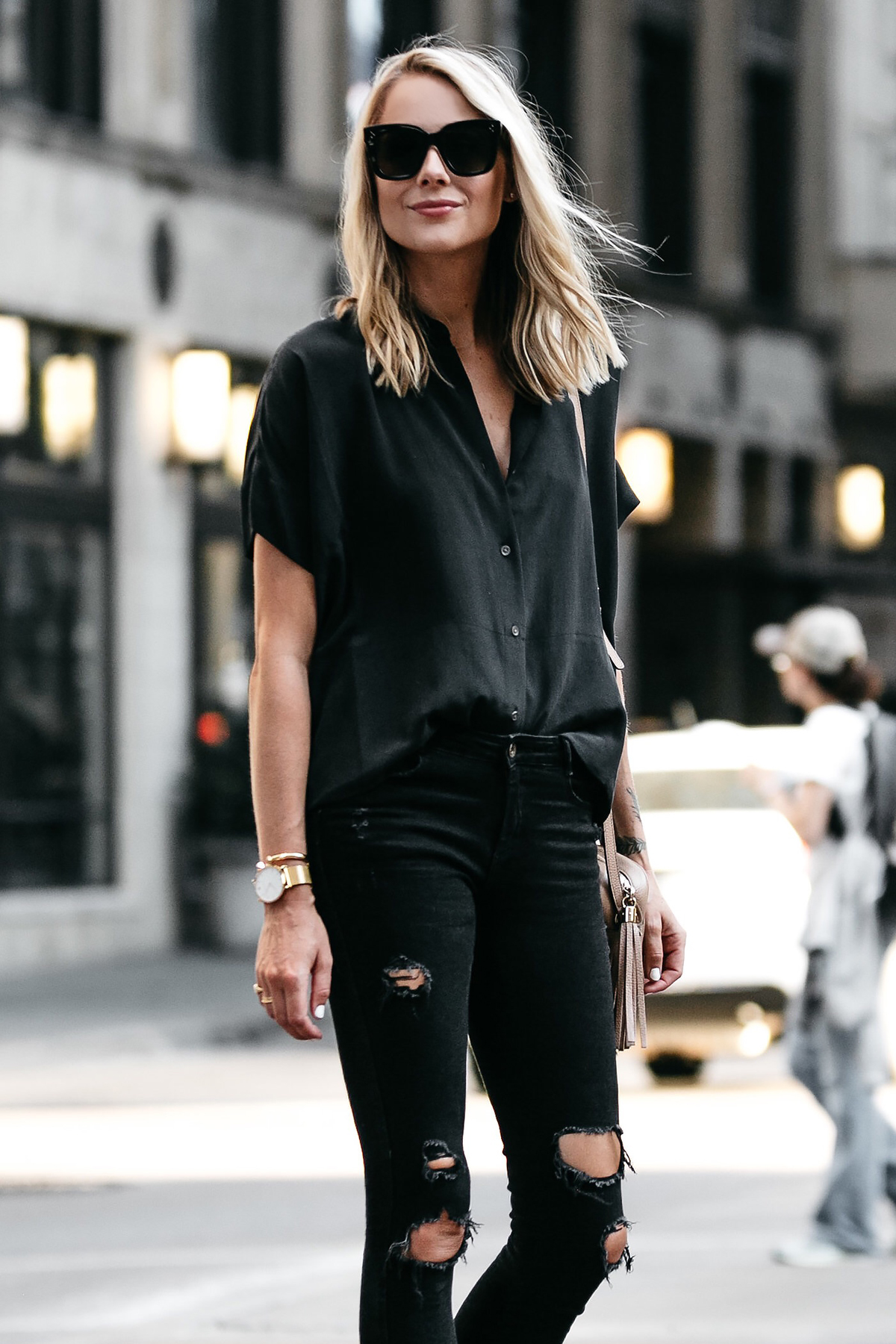 black button up with jeans