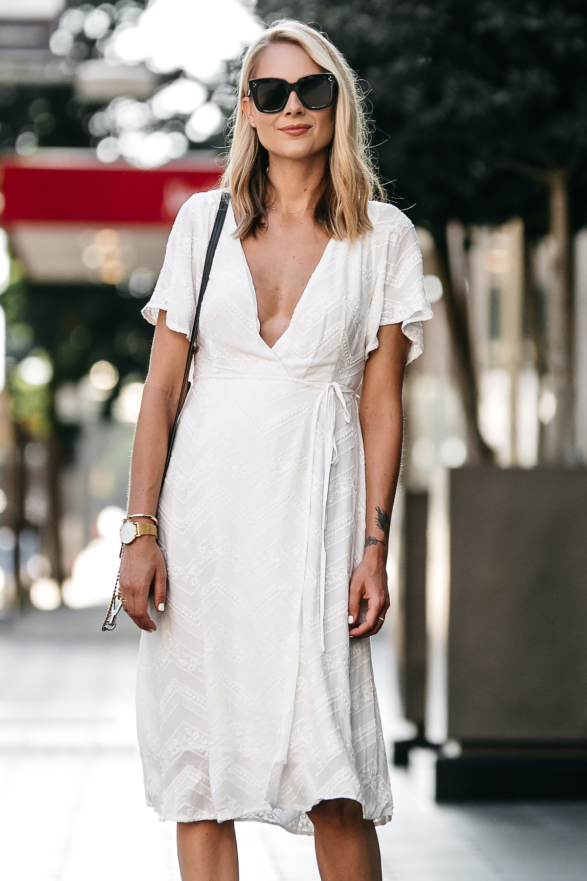 white wrap dress