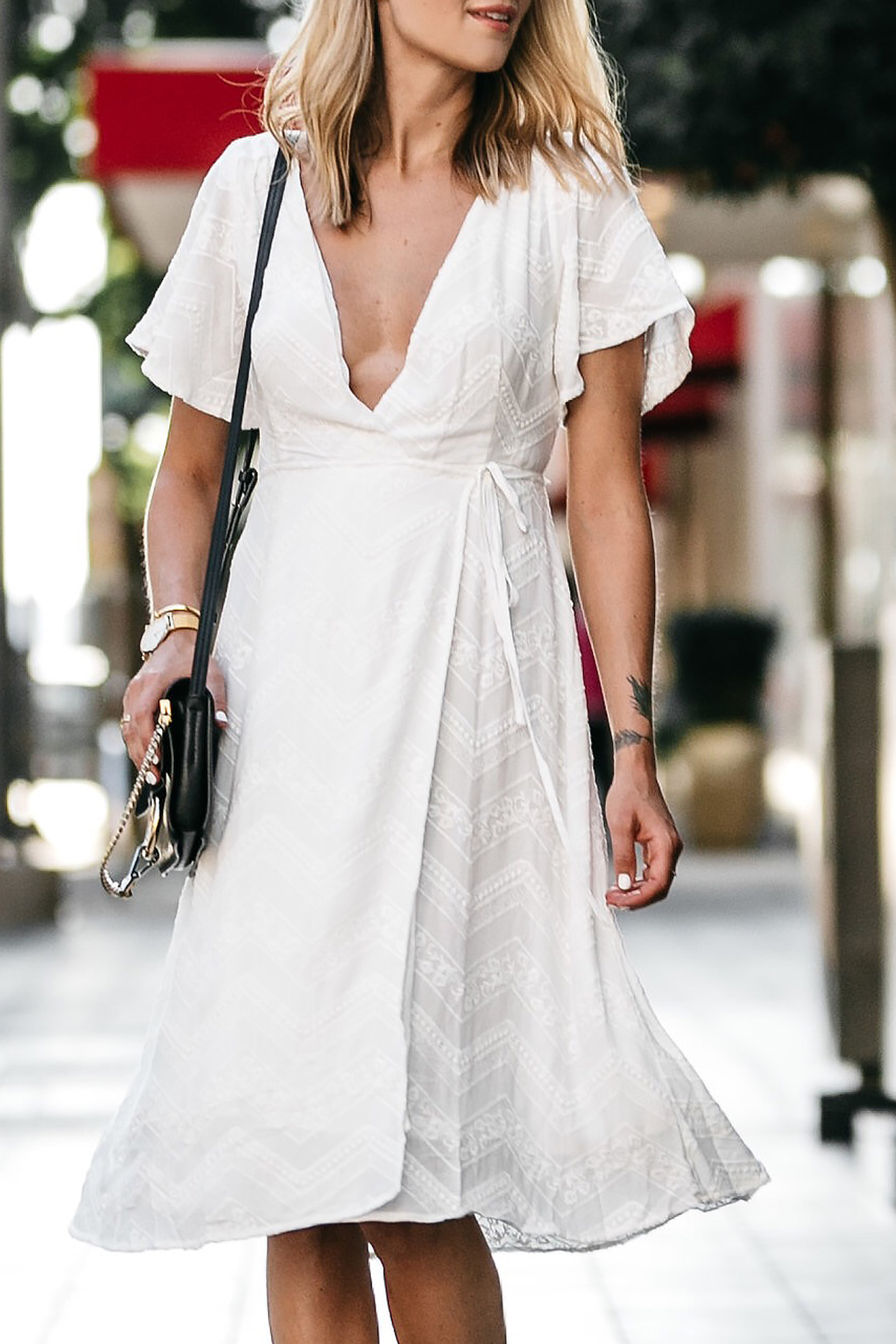 white wrap dress