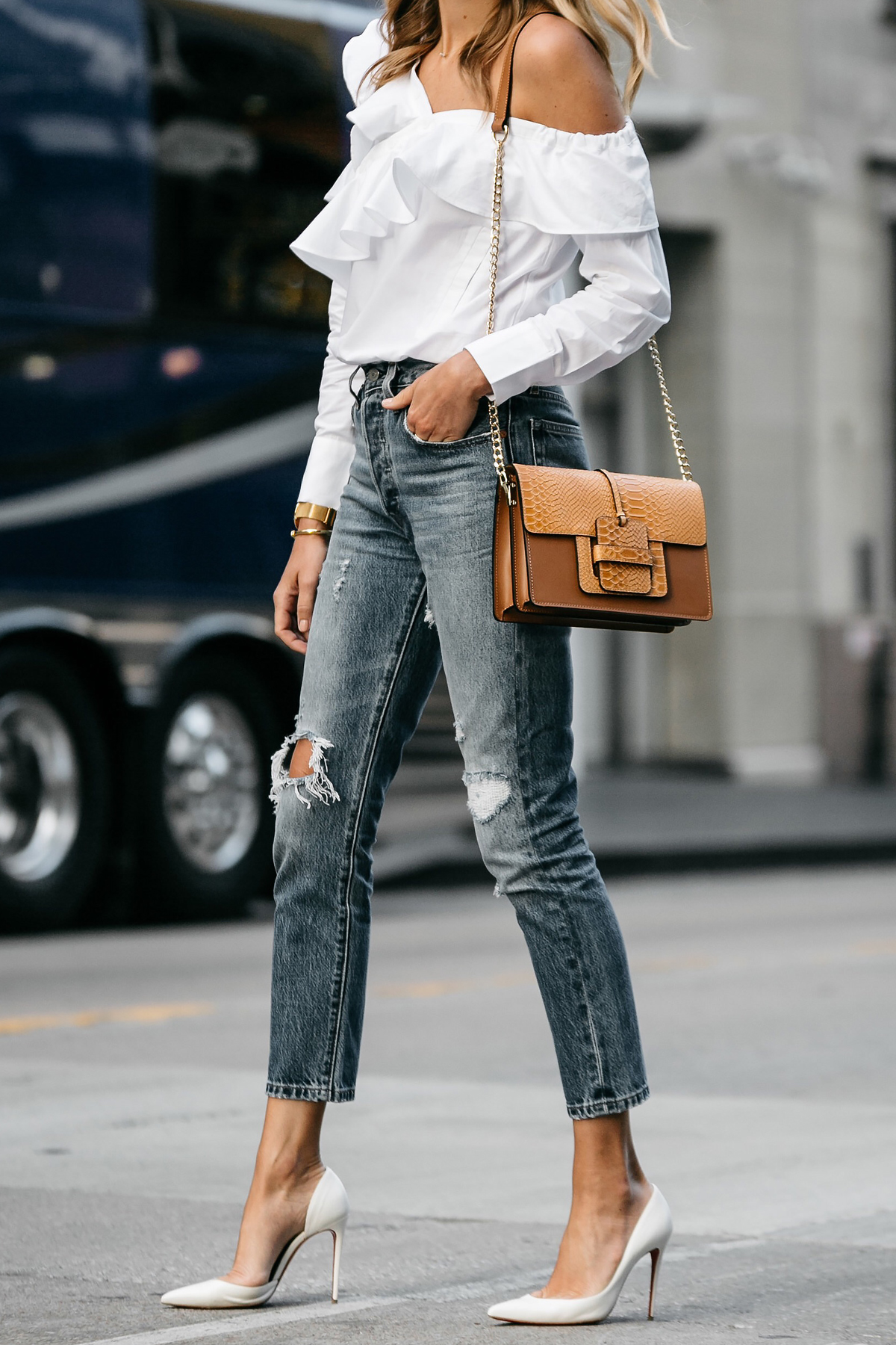 aspoonfulofstyle, blogger, tank top, top, jeans, shoes, high heel pumps,  fall outfits, louis vuitton bag, camisole - Wheretoget