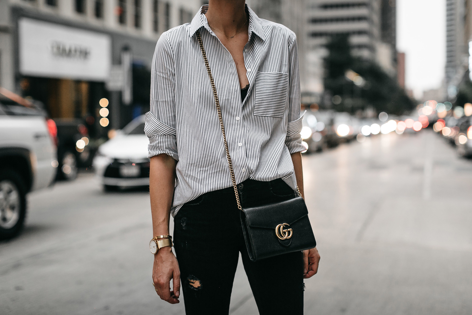 gucci black and white striped shirt