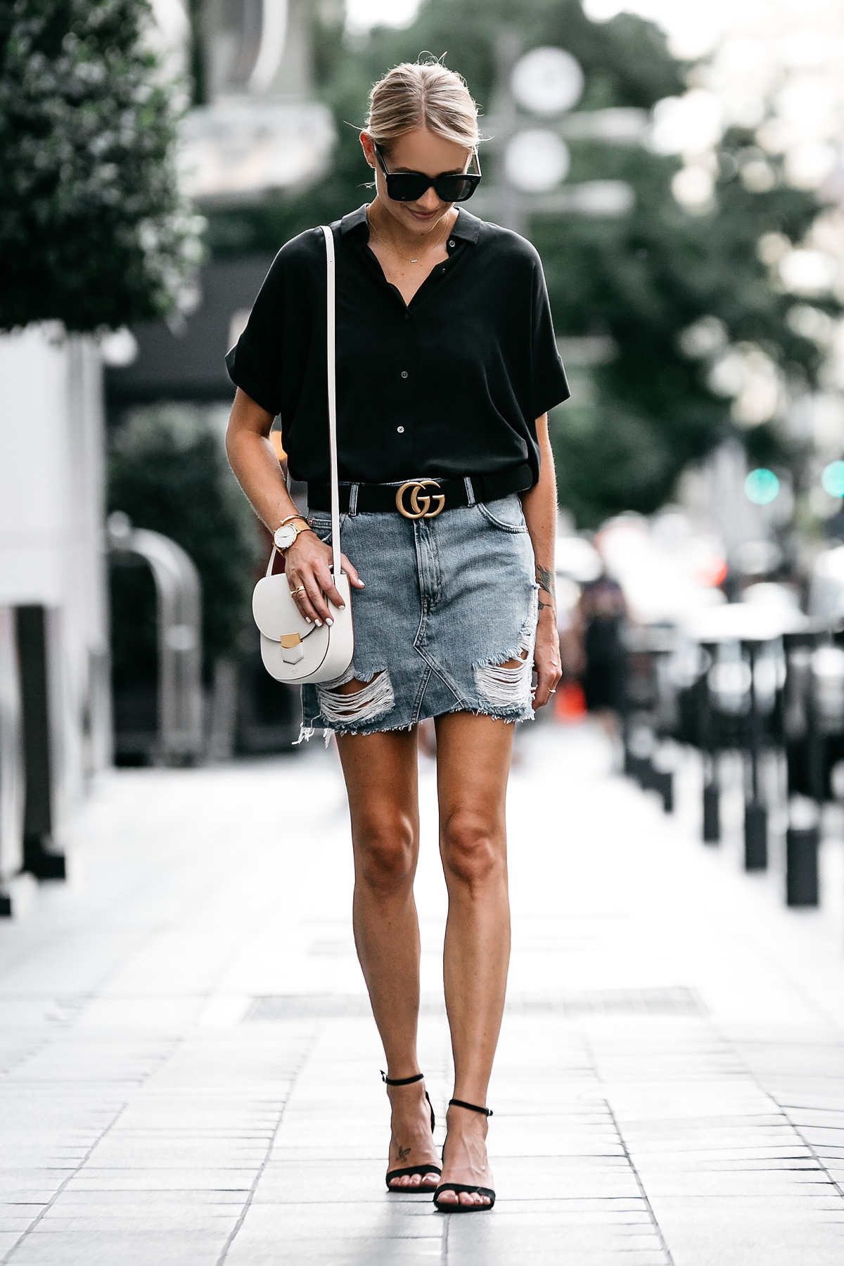 Gucci belt 2025 denim skirt