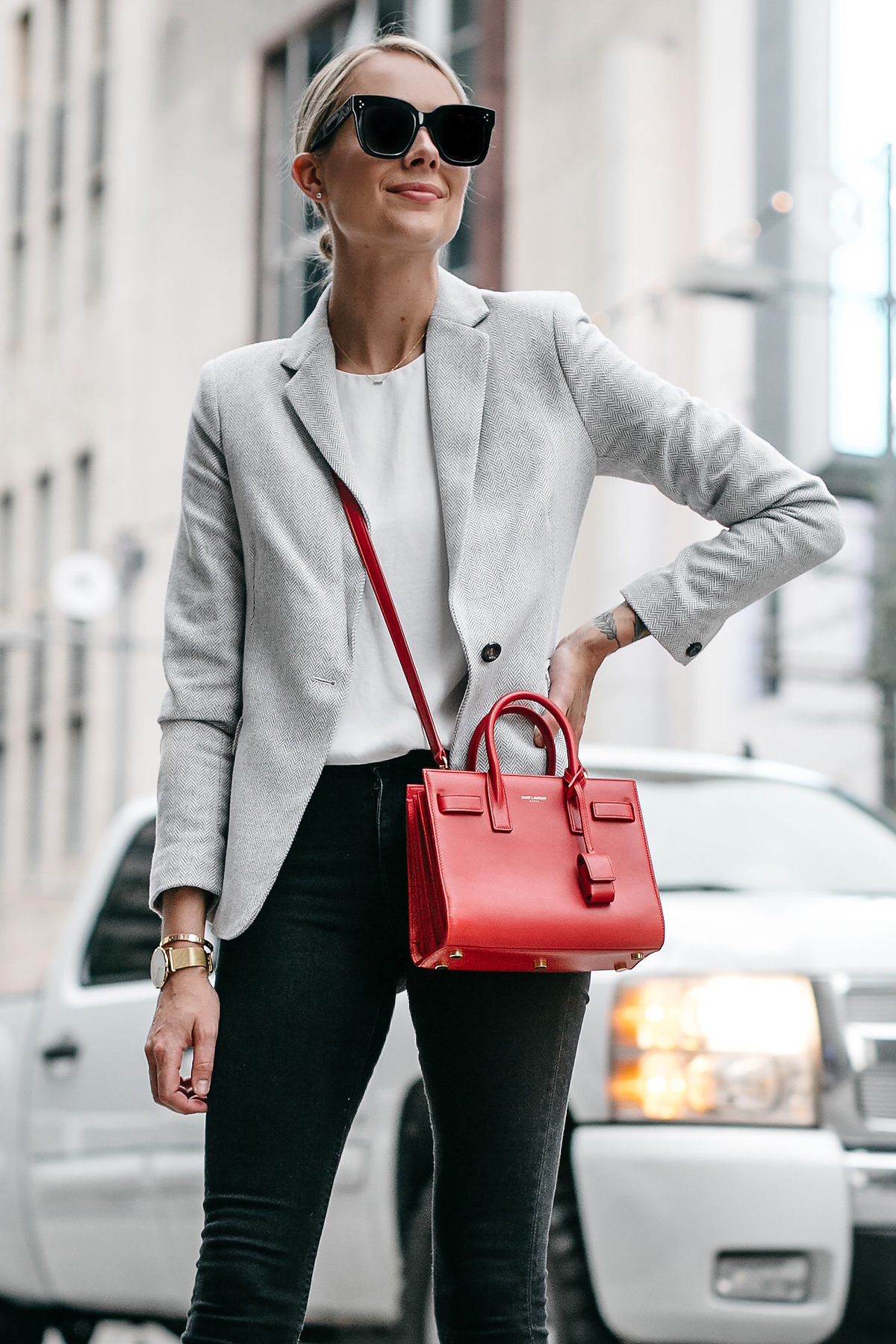 Light gray blazer with jeans best sale