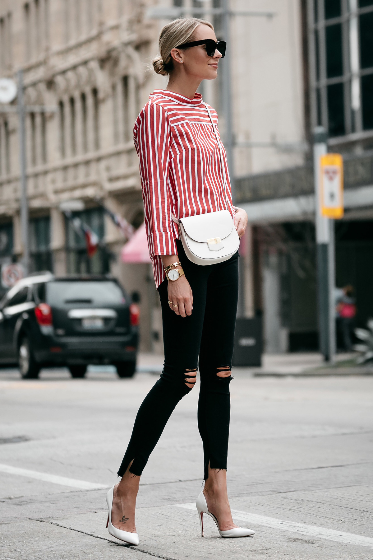 red and white striped shirt outfit