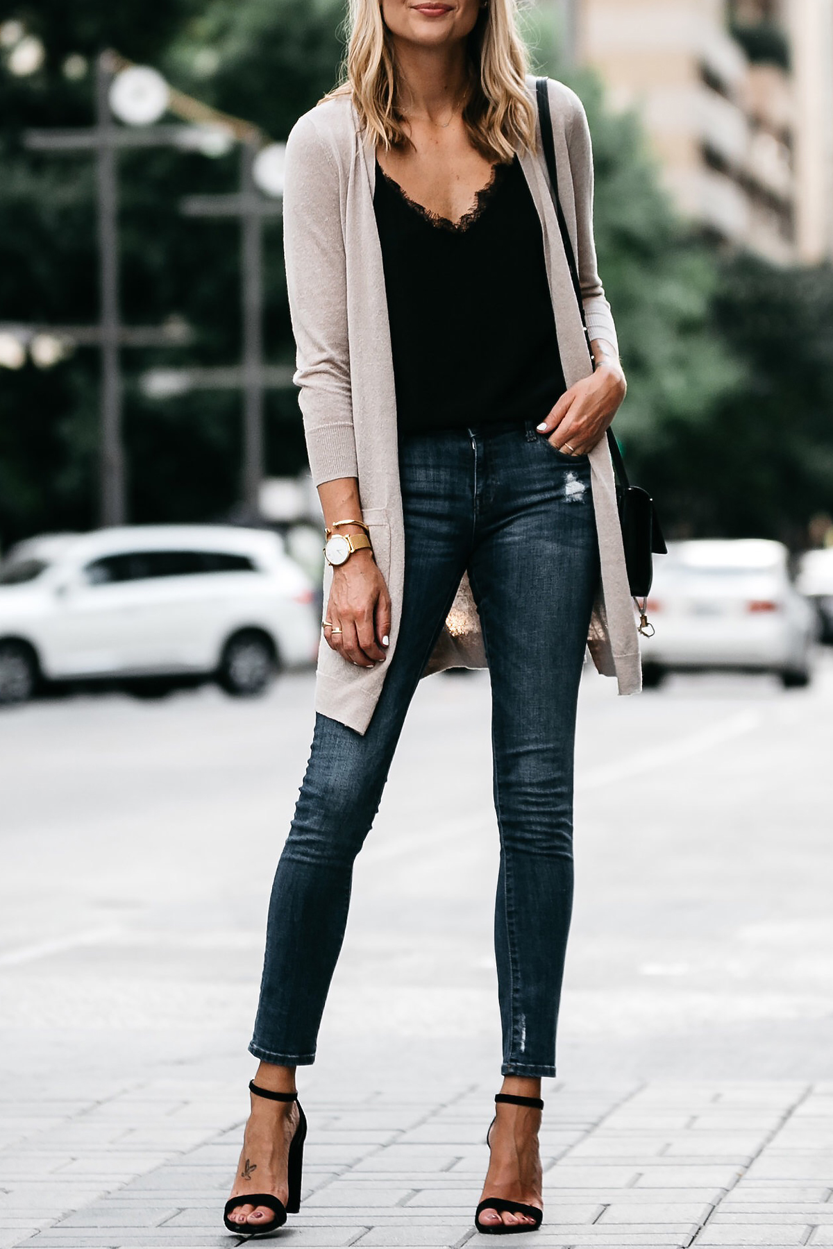 black strap jeans