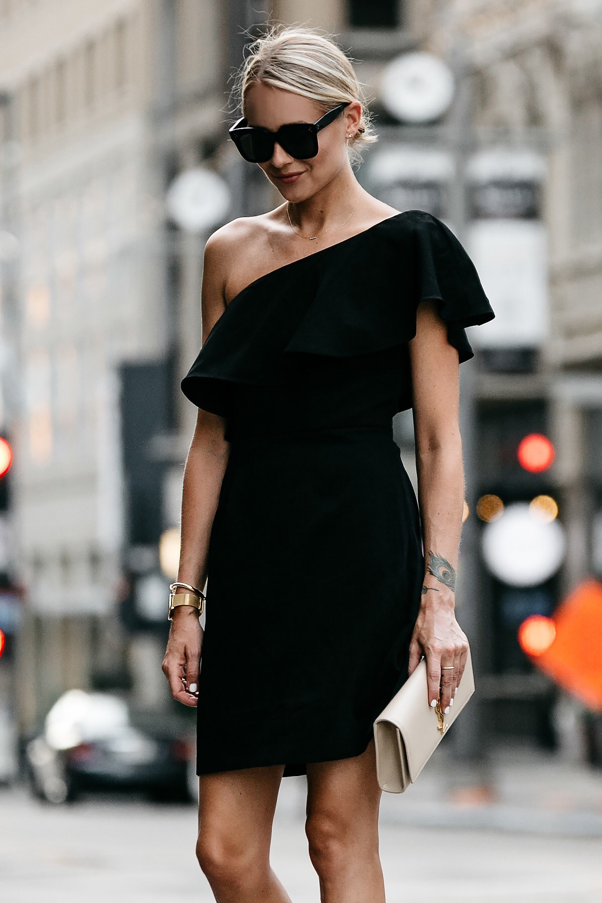 A CLASSIC BLACK ONE SHOULDER RUFFLE DRESS - Fashion Jackson