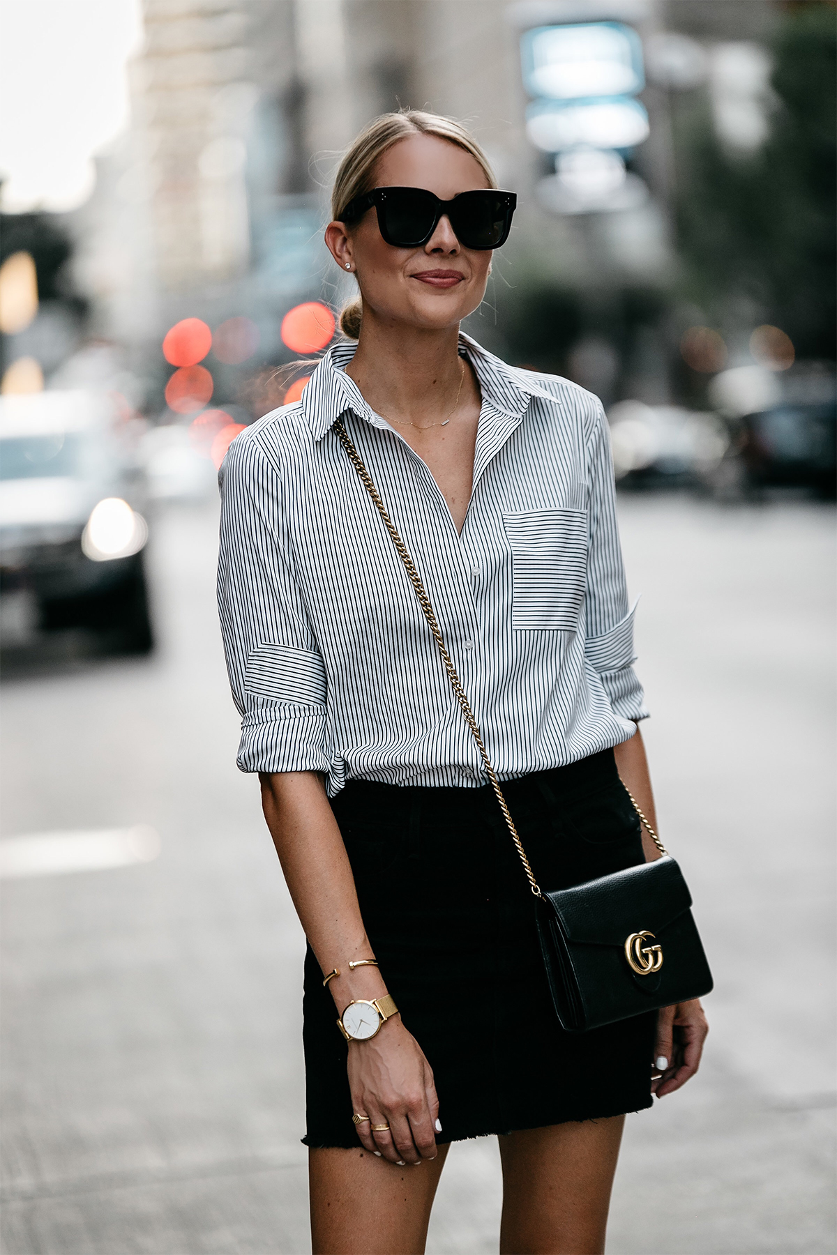 striped shirt with skirt